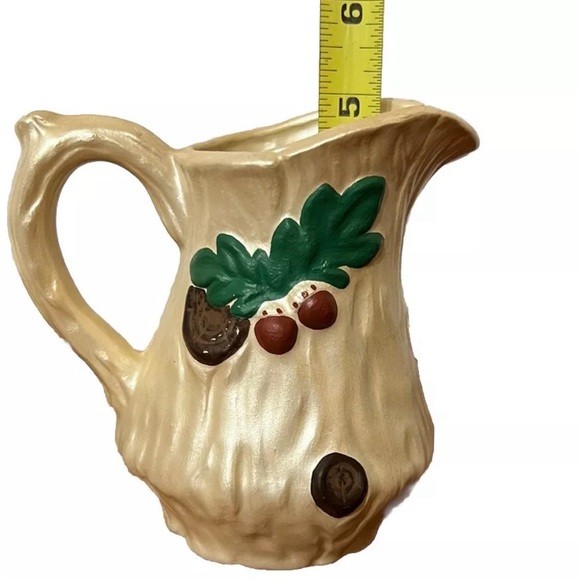 Vtg Pitcher With Bowl Ceramic Mushroom Log Stump Acorn Oak Leaves witchy cottage - Picture 12 of 16